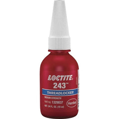 Loctite - 10 mL Bottle, Blue, Medium Strength Liquid Threadlocker - Series 243, 24 hr Full Cure Time, Hand Tool, Heat Removal - Exact Tooling