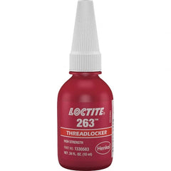Loctite - 10 mL Bottle, Red, High Strength Liquid Threadlocker - Series 263, 24 hr Full Cure Time, Hand Tool, Heat Removal - Exact Tooling