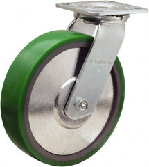 Hamilton - 8" Diam x 2" Wide x 9-1/2" OAH Top Plate Mount Swivel Caster - Polyurethane Mold onto Cast Iron Center, 900 Lb Capacity, Sealed Precision Ball Bearing, 4 x 4-1/2" Plate - Exact Tooling