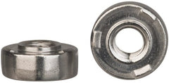 Electro Hardware - #10-24, 0.44" Body Diam, Round Head, Grade 303 Stainless Steel Weld Nut - 0.155" Pilot Height, 0.03" Min Panel Thickness, Passivated Finish - Exact Tooling