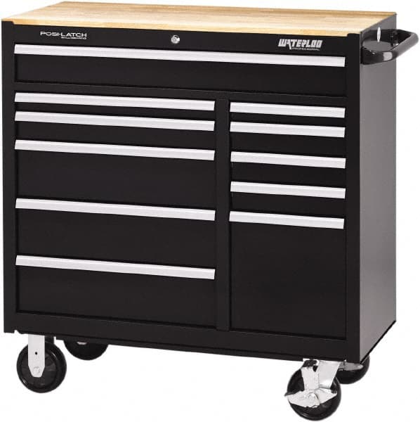 Waterloo - 11 Drawer 3,500 Lb Capacity Steel Tool Roller Cabinet - 41-1/4" Wide x 42-1/4" High x 18" Deep, Ball Bearing Drawer Slides, Black - Exact Tooling