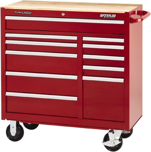 Waterloo - 11 Drawer 3,500 Lb Capacity Steel Tool Roller Cabinet - 41-1/4" Wide x 42-1/4" High x 18" Deep, Ball Bearing Drawer Slides, Red - Exact Tooling
