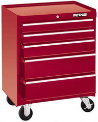 Waterloo - 5 Drawer 1,100 Lb Capacity Steel Tool Roller Cabinet - 26-1/2" Wide x 34-1/2" High x 18" Deep, Ball Bearing Drawer Slides, Red - Exact Tooling