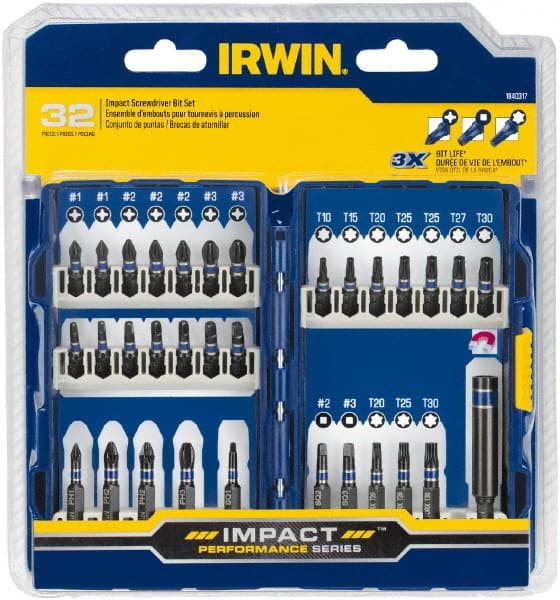 Irwin - 32 Piece, Phillips, Square, Torx Handle, Drive Set - #1 to #3 - Exact Tooling