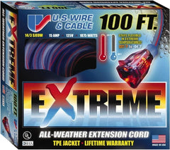 Value Collection - 100', 14/3 Gauge/Conductors, Blue/Pink Indoor & Outdoor Extension Cord - 1 Receptacle, 13 Amps, 125 Volts, UL SJEOW, NEMA 5-15P - Exact Tooling