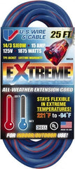 Value Collection - 25', 14/3 Gauge/Conductors, Blue/Pink Indoor & Outdoor Extension Cord - 1 Receptacle, 15 Amps, 125 Volts, UL SJEOW, NEMA 5-15P - Exact Tooling