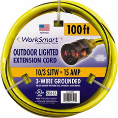 Value Collection - 100', 10/3 Gauge/Conductors, Yellow/Black Outdoor Extension Cord - 1 Receptacle, 15 Amps, UL SJTW, NEMA 5-15P - Exact Tooling