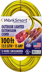 Value Collection - 100', 12/3 Gauge/Conductors, Yellow/Black Outdoor Extension Cord - 1 Receptacle, 15 Amps, UL SJTW, NEMA 5-15P - Exact Tooling