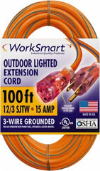 Value Collection - 100', 12/3 Gauge/Conductors, Orange/Blue Outdoor Extension Cord - 1 Receptacle, 15 Amps, UL SJTW, NEMA 5-15P - Exact Tooling