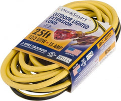 Value Collection - 25', 12/3 Gauge/Conductors, Yellow/Black Outdoor Extension Cord - 1 Receptacle, 15 Amps, UL SJTW, NEMA 5-15P - Exact Tooling