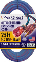 Value Collection - 25', 14/3 Gauge/Conductors, Blue/Red Outdoor Extension Cord - 1 Receptacle, 15 Amps, UL SJTW, NEMA 5-15P - Exact Tooling