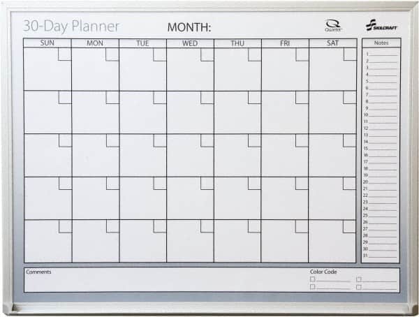 Ability One - 2" High x 29" Wide Dry Erase - Mylar Laminated, 36" Deep, Includes Accessory Tray, Mounting Kit, Instructions & Four Dry Erase Markers (Black, Blue, Green, Red) - Exact Tooling
