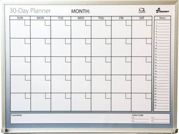 Ability One - 2" High x 20" Wide Dry Erase - Mylar Laminated, 27" Deep, Includes Accessory Tray, Mounting Kit, Instructions & Four Dry Erase Markers (Black, Blue, Green, Red) - Exact Tooling