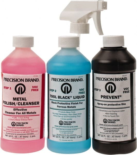Precision Brand - 1 Pint Bottle Tool Black Liquid Kit - 1 Pint Tool Black Liquid, 1 Pint Metal Polish Cleanser and 1 Pint Prevent - Exact Tooling