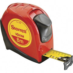 Starrett - 26' x 1" Yellow Blade Tape Measure - 1mm Graduation, S6 Graduation Style, Red Case - Exact Tooling
