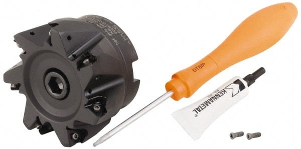 Kennametal - 7 Inserts, 3.1492" Cutter Diam, 0.059" Max Depth of Cut, Indexable High-Feed Face Mill - 1.064" Arbor Hole Diam, 1.969" High, KF2X Toolholder, WOEJ 0905.. Inserts, Series KenFeed 2X - Exact Tooling