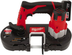 Milwaukee Tool - 12 Volt, 27-1/2" Blade, 280 SFPM Cordless Portable Bandsaw - 1-5/8" (Round) & 1-5/8 x 1-5/8" (Rectangle) Cutting Capacity, Lithium-Ion Battery Included - Exact Tooling