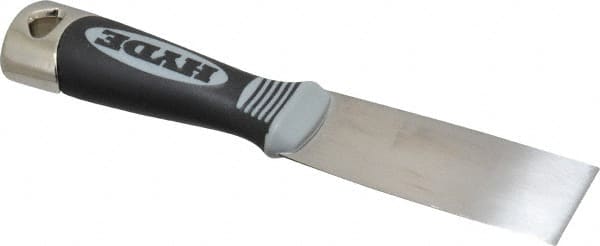 Hyde Tools - 1-1/2" Wide Chisel Edge Blade Stainless Steel Putty Knife - Flexible, Cushioned Grip Polypropylene Handle, 8" OAL - Exact Tooling