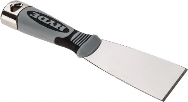 Hyde Tools - 2" Wide Stainless Steel Putty Knife - Stiff, Cushioned Grip Polypropylene Handle, 8" OAL - Exact Tooling