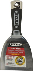 Hyde Tools - 4" Wide Stainless Steel Putty Knife - Flexible, Cushioned Grip / Hammerhead Polypropylene Handle, 8" OAL - Exact Tooling