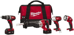 Milwaukee Tool - 18 Volt Cordless Tool Combination Kit - Includes 1/2" Hammer Drill, 1/4" Hex Impact Driver & Sawzall Reciprocating Saw, Lithium-Ion Battery Included - Exact Tooling