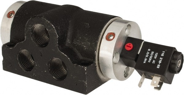 ARO/Ingersoll-Rand - 1/2" Inlet x 1/2" Outlet, Solenoid Actuator, Spring Return, 2 Position, Body Ported Solenoid Air Valve - 90 CFM, 24 VDC Input, 2.57 CV, 4 Way, 150 psi, 180° Max Temp, -10° Min Temp - Exact Tooling