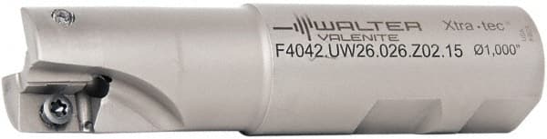 Walter - 1" Cut Diam, 15mm Max Depth of Cut, 1" Shank Diam, 3.871" OAL, Indexable Square Shoulder End Mill - AD.T 1606.. Inserts, Weldon Shank, 90° Lead Angle - Exact Tooling