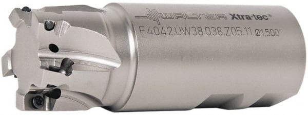 Walter - 38mm Cut Diam, 11mm Max Depth of Cut, 1-1/2" Shank Diam, 4.065" OAL, Indexable Square Shoulder End Mill - AD.T 1204.. Inserts, Weldon Shank, 90° Lead Angle - Exact Tooling