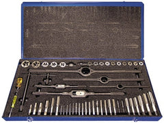 Cle-Line - 1/8-27 to M18x1.50 Tap, 1/4-20 to 1/2-20 Die, NPT, UNC, UNF, Tap and Die Set - Plug Taps, Adjustable, 52 Piece Set - Exact Tooling