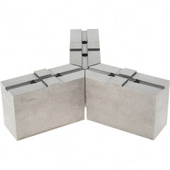 Abbott Workholding Products - 16" & Up Chuck Capacity, Tongue & Groove Attachment, Square Soft Lathe Chuck Jaw - 3 Jaws, Steel, 2-1/8" Btw Mount Hole Ctrs, 6-1/2" Long x 2-1/2" Wide x 4" High, 0.4724" Groove, 0.4724" & 12mm Fastener - Exact Tooling