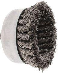 Value Collection - 4" Diam, Stainless Steel Fill Cup Brush - 0.023 Wire Diam, 1-1/4" Trim Length, 9,000 Max RPM - Exact Tooling