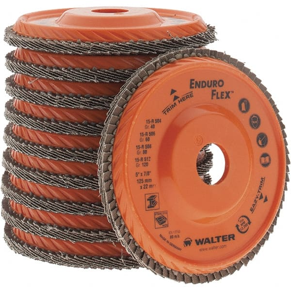 Value Collection - 40 Grit, 5" Disc Diam, 7/8" Center Hole, Type 28 Ceramic Flap Disc - 12,200 Max RPM, Coated - Exact Tooling