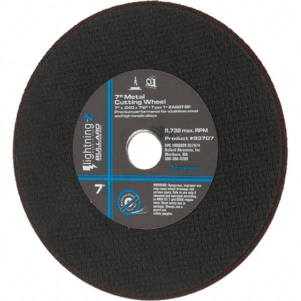 Value Collection - 7" Aluminum Oxide Cutoff Wheel - 0.04" Thick, 7/8" Arbor, 8,732 Max RPM - Exact Tooling