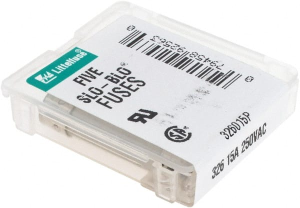 Value Collection - 250 VAC, 15 Amp, Time Delay Miniature Glass/Ceramic Fuse - 1-1/4" OAL, 1/4" Diam - Exact Tooling