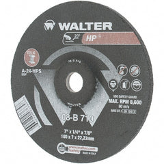 Value Collection - 24 Grit, 7" Wheel Diam, 1/4" Wheel Thickness, 7/8" Arbor Hole, Type 27 Depressed Center Wheel - Aluminum Oxide, Resinoid Bond, 8,600 Max RPM - Exact Tooling