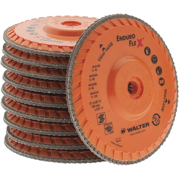 Value Collection - 120 Grit, 6" Disc Diam, 5/8-11 Center Hole, Type 29 Zirconia Alumina Flap Disc - 10,200 Max RPM, Arbor Attaching System, Coated - Exact Tooling