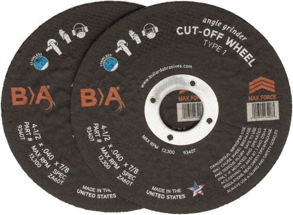 Value Collection - 4-1/2" Aluminum Oxide Cutoff Wheel - 0.04" Thick, 7/8" Arbor, 17,000 Max RPM - Exact Tooling