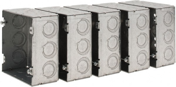 Value Collection - (17) 1/2 & 3/4" Knockouts, Steel Square Junction Box - 4-11/16" Overall Height x 4-11/16" Overall Width x 2-1/8" Overall Depth - Exact Tooling