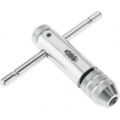 Value Collection - #0 to 1/4" Tap Capacity, T Handle Tap Wrench - 3-1/2" Overall Length, Ratcheting - Exact Tooling