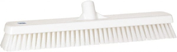 Vikan - 1.8" Bristle Length, Polyester Scrub Brush - 18" Long x 2-1/2" Wide Head, 19" OAL, European Threaded Handle, White, Polypropylene Block - Exact Tooling