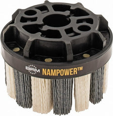 Brush Research Mfg. - 4" 120 Grit Ceramic/Silicon Carbide Tapered Disc Brush - Medium Grade, CNC Adapter Connector, 1.38" Trim Length, 7/8" Arbor Hole - Exact Tooling