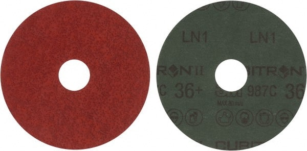 3M - 4-1/2" Diam 7/8" Hole 36+ Grit Fiber Disc - Very Coarse Grade, Ceramic, 13,300 Max RPM, Series 987C - Exact Tooling