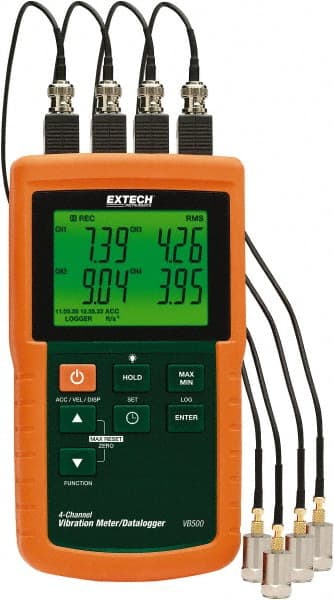 Extech - 10Hz to 1kHz (mm), LCD Vibration Meter Datalogger - 8 AA Batteries, 4 Channels - Exact Tooling