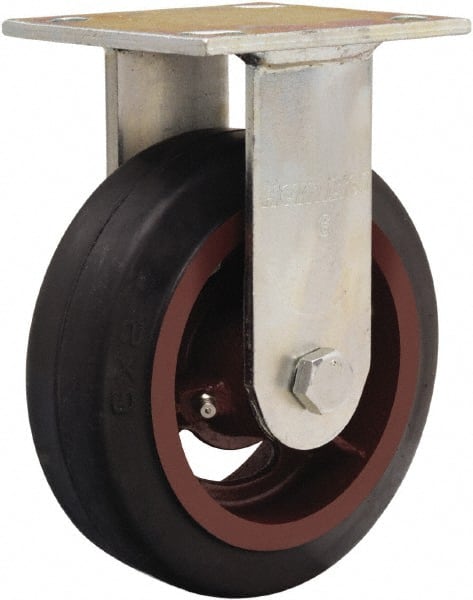 Hamilton - 6" Diam x 2" Wide x 7-1/2" OAH Top Plate Mount Rigid Caster - Rubber Mold on Cast Iron, 410 Lb Capacity, Straight Roller Bearing, 4 x 4-1/2" Plate - Exact Tooling