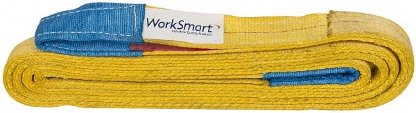 Value Collection - 14' Long x 2" Wide, 6,400 Lb Vertical Capacity, 2 Ply, Polyester Web Sling - 5,000 Lb Choker Capacity, with Eye & Eye (Flat) - Exact Tooling
