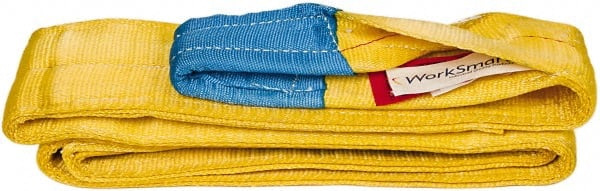 Value Collection - 12' Long x 4" Wide, 6,400 Lb Vertical Capacity, 1 Ply, Polyester Web Sling - 5,000 Lb Choker Capacity, with Eye & Eye (Flat) - Exact Tooling