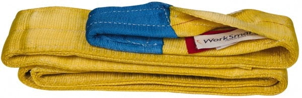 Value Collection - 10' Long x 4" Wide, 11,500 Lb Vertical Capacity, 2 Ply, Polyester Web Sling - 9,200 Lb Choker Capacity, Yellow, with Eye & Eye (Twisted) - Exact Tooling