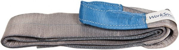 Value Collection - 8' Long x 4" Wide, 6,400 Lb Vertical Capacity, 1 Ply, Polyester Web Sling - 5,000 Lb Choker Capacity, Silver (Color), with Eye & Eye (Flat) - Exact Tooling