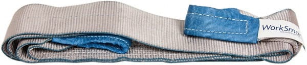 Value Collection - 10' Long x 4" Wide, 6,400 Lb Vertical Capacity, 1 Ply, Polyester Web Sling - 5,000 Lb Choker Capacity, Silver (Color), with Eye & Eye (Flat) - Exact Tooling