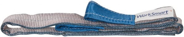 Value Collection - 5' Long x 2" Wide, 6,400 Lb Vertical Capacity, 2 Ply, Polyester Web Sling - 5,000 Lb Choker Capacity, Silver (Color), with Eye & Eye (Flat) - Exact Tooling